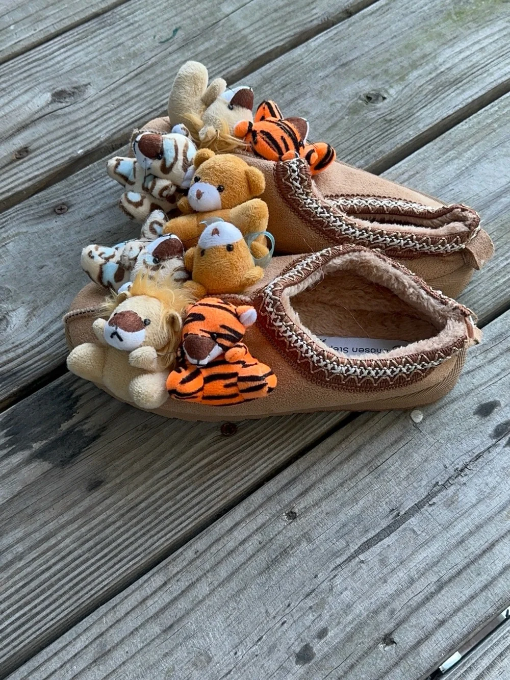 Plush Animal Slip-On Kids Slippers in Tan